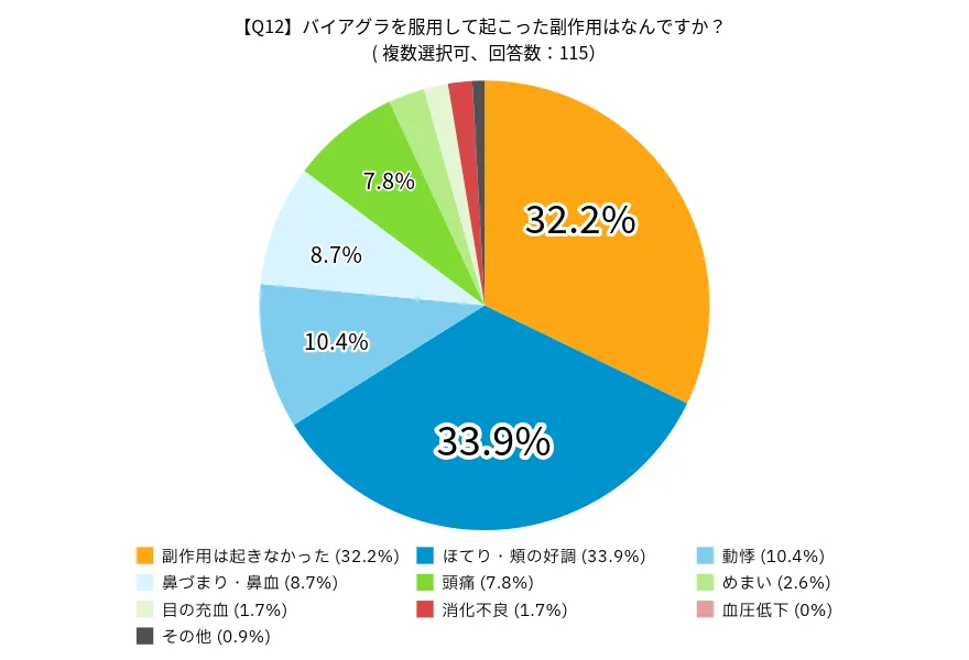 バイアグラに関するアンケート調査結果:バイアグラを服用して起こった副作用はなんですか?の回答一覧