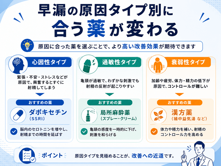 早漏の原因タイプ別に合う薬が変わる