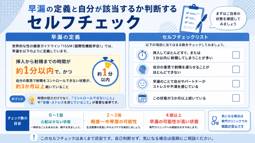 早漏の定義と自分が該当するか判断するセルフチェックの解説