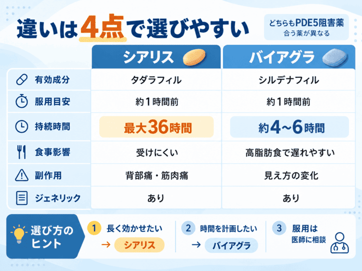 シアリスとバイアグラにある違いの比較結果